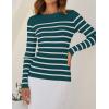 imageZESICA Womens Long Sleeve Crewneck Striped Shirts Spring Ribbed Knit Sweater Slim Fitted Casual Basic Tee TopsTeal