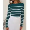 imageZESICA Womens Long Sleeve Crewneck Striped Shirts Spring Ribbed Knit Sweater Slim Fitted Casual Basic Tee TopsTeal