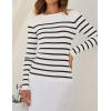 imageZESICA Womens Long Sleeve Crewneck Striped Shirts Spring Ribbed Knit Sweater Slim Fitted Casual Basic Tee TopsWhite