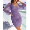 imageZESICA Womens Sexy V Neck Ruched Bodycon Mini Dress Puff Long Sleeve Cocktail Wedding Party Short DressesPurple