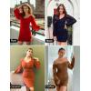 imageZESICA Womens Sexy V Neck Ruched Bodycon Mini Dress Puff Long Sleeve Cocktail Wedding Party Short DressesPurple