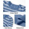 imageZESICA Womens Striped Puff Long Sleeve Tops Fall Crewneck Ribbed Knit Casual Pullover SweatersBlue
