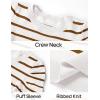 imageZESICA Womens Striped Puff Long Sleeve Tops Fall Crewneck Ribbed Knit Casual Pullover SweatersBrown