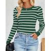 imageZESICA Womens Striped Puff Long Sleeve Tops Fall Crewneck Ribbed Knit Casual Pullover SweatersGreen