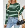 imageZESICA Womens Striped Puff Long Sleeve Tops Fall Crewneck Ribbed Knit Casual Pullover SweatersGreen