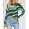 imageZESICA Womens Striped Puff Long Sleeve Tops Fall Crewneck Ribbed Knit Casual Pullover SweatersGreen
