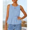 imageZESICA Womens Summer Sleeveless Tank Tops Crewneck Tie Front Loose Flowy Ruffle Peplum Babydoll BlousesSky