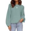 imageZESICA Womens Crew Neck Long Lantern Sleeve Casual Loose Ribbed Knit Solid Soft Pullover Sweater TopsLake