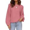 imageZESICA Womens Crew Neck Long Lantern Sleeve Casual Loose Ribbed Knit Solid Soft Pullover Sweater TopsPink