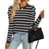 imageZESICA Womens Striped Puff Long Sleeve Tops Fall Crewneck Ribbed Knit Casual Pullover SweatersBlack
