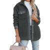 imageZESICA Womens Winter Casual Sherpa Fleece Jacket Long Sleeve Button Solid Warm Fuzzy Outwear Coat PocketsDark Grey