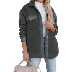 imageZESICA Womens Winter Casual Sherpa Fleece Jacket Long Sleeve Button Solid Warm Fuzzy Outwear Coat PocketsDark Grey