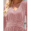 imageZESICA Womens Velvet Midi Dress Casual V Neck Long Sleeve Solid Color Elastic High Waist Flowy Evening Party DressesDusty Pink