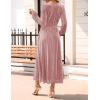 imageZESICA Womens Velvet Midi Dress Casual V Neck Long Sleeve Solid Color Elastic High Waist Flowy Evening Party DressesDusty Pink