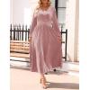 imageZESICA Womens Velvet Midi Dress Casual V Neck Long Sleeve Solid Color Elastic High Waist Flowy Evening Party DressesDusty Pink