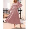 imageZESICA Womens Velvet Midi Dress Casual V Neck Long Sleeve Solid Color Elastic High Waist Flowy Evening Party DressesDusty Pink