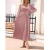 imageZESICA Womens Velvet Midi Dress Casual V Neck Long Sleeve Solid Color Elastic High Waist Flowy Evening Party DressesDusty Pink