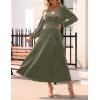 imageZESICA Womens Velvet Midi Dress Casual V Neck Long Sleeve Solid Color Elastic High Waist Flowy Evening Party DressesOlive Green