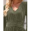 imageZESICA Womens Velvet Midi Dress Casual V Neck Long Sleeve Solid Color Elastic High Waist Flowy Evening Party DressesOlive Green