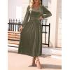 imageZESICA Womens Velvet Midi Dress Casual V Neck Long Sleeve Solid Color Elastic High Waist Flowy Evening Party DressesOlive Green