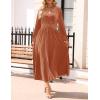 imageZESICA Womens Velvet Midi Dress Casual V Neck Long Sleeve Solid Color Elastic High Waist Flowy Evening Party DressesOrange Red
