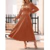 imageZESICA Womens Velvet Midi Dress Casual V Neck Long Sleeve Solid Color Elastic High Waist Flowy Evening Party DressesOrange Red