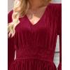 imageZESICA Womens Velvet Midi Dress Casual V Neck Long Sleeve Solid Color Elastic High Waist Flowy Evening Party DressesWine Red