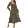 imageZESICA Womens Velvet Midi Dress Casual V Neck Long Sleeve Solid Color Elastic High Waist Flowy Evening Party DressesOlive Green