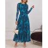 imageZESICA Womens Maxi Dress 2025 Fall Long Sleeve Crewneck Floral Print Mesh Ruched Party Wedding Guest DressesBlue