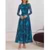 imageZESICA Womens Maxi Dress 2025 Fall Long Sleeve Crewneck Floral Print Mesh Ruched Party Wedding Guest DressesBlue