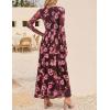 imageZESICA Womens Maxi Dress 2025 Fall Long Sleeve Crewneck Floral Print Mesh Ruched Party Wedding Guest DressesCoffee