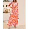 imageZESICA Womens Maxi Dress 2025 Fall Long Sleeve Crewneck Floral Print Mesh Ruched Party Wedding Guest DressesOrange