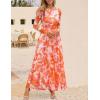 imageZESICA Womens Maxi Dress 2025 Fall Long Sleeve Crewneck Floral Print Mesh Ruched Party Wedding Guest DressesOrange
