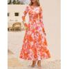 imageZESICA Womens Maxi Dress 2025 Fall Long Sleeve Crewneck Floral Print Mesh Ruched Party Wedding Guest DressesOrange