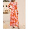 imageZESICA Womens Maxi Dress 2025 Fall Long Sleeve Crewneck Floral Print Mesh Ruched Party Wedding Guest DressesOrange