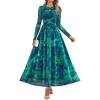 imageZESICA Womens Maxi Dress 2025 Fall Long Sleeve Crewneck Floral Print Mesh Ruched Party Wedding Guest DressesGreen