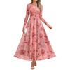 imageZESICA Womens Maxi Dress 2025 Fall Long Sleeve Crewneck Floral Print Mesh Ruched Party Wedding Guest DressesPink
