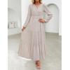 imageZESICA Womens 2025 Fall Long Sleeve Maxi Dress Floral Print V Neck Empire Waist A Line Tiered Flowy Boho Party DressesBeige