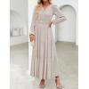 imageZESICA Womens 2025 Fall Long Sleeve Maxi Dress Floral Print V Neck Empire Waist A Line Tiered Flowy Boho Party DressesBeige