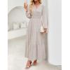 imageZESICA Womens 2025 Fall Long Sleeve Maxi Dress Floral Print V Neck Empire Waist A Line Tiered Flowy Boho Party DressesBeige