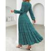 imageZESICA Womens 2025 Fall Long Sleeve Maxi Dress Floral Print V Neck Empire Waist A Line Tiered Flowy Boho Party DressesGreen
