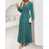 imageZESICA Womens 2025 Fall Long Sleeve Maxi Dress Floral Print V Neck Empire Waist A Line Tiered Flowy Boho Party DressesGreen