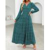 imageZESICA Womens 2025 Fall Long Sleeve Maxi Dress Floral Print V Neck Empire Waist A Line Tiered Flowy Boho Party DressesGreen