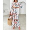 imageZESICA Womens 2025 Fall Long Sleeve Maxi Dress Floral Print V Neck Empire Waist A Line Tiered Flowy Boho Party DressesIvory