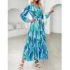 imageZESICA Womens 2025 Fall Long Sleeve Maxi Dress Floral Print V Neck Empire Waist A Line Tiered Flowy Boho Party DressesLakeblue