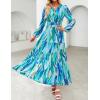 imageZESICA Womens 2025 Fall Long Sleeve Maxi Dress Floral Print V Neck Empire Waist A Line Tiered Flowy Boho Party DressesLakeblue