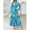 imageZESICA Womens 2025 Fall Long Sleeve Maxi Dress Floral Print V Neck Empire Waist A Line Tiered Flowy Boho Party DressesLakeblue