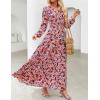 imageZESICA Womens 2025 Fall Long Sleeve Maxi Dress Floral Print V Neck Empire Waist A Line Tiered Flowy Boho Party DressesOrange
