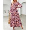 imageZESICA Womens 2025 Fall Long Sleeve Maxi Dress Floral Print V Neck Empire Waist A Line Tiered Flowy Boho Party DressesOrange