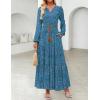 imageZESICA Womens 2025 Fall Long Sleeve Maxi Dress Floral Print V Neck Empire Waist A Line Tiered Flowy Boho Party DressesPeacockblue